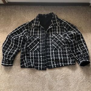 Express light weight button jacket, M. Black & white tweed style with sparkle.